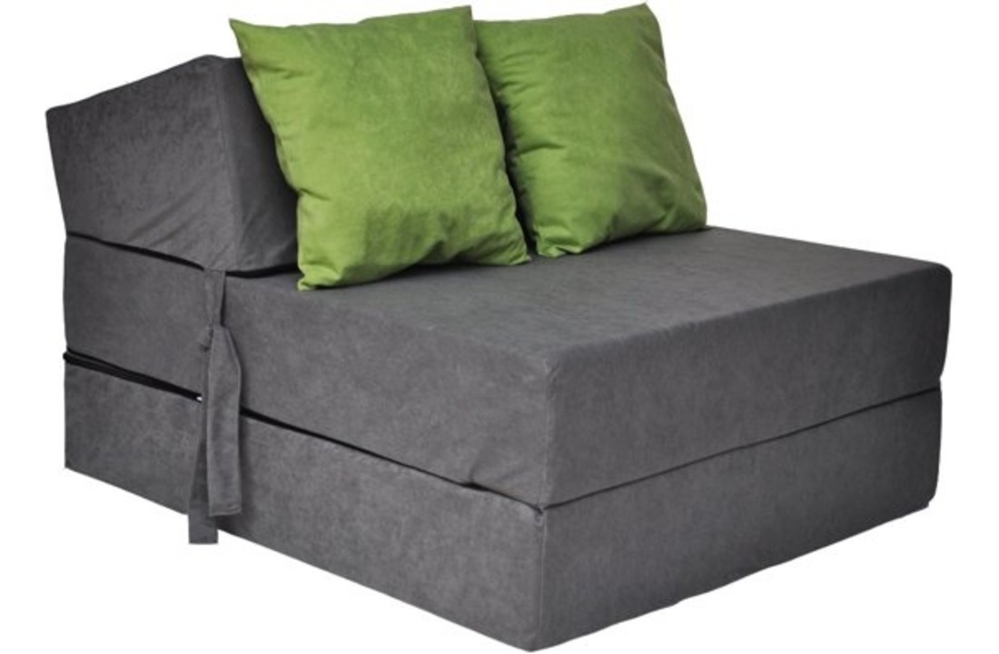 Luxe logeermatras - grijs - camping matras - reismatras - opvouwbaar matras - 200 x 70 x 15 - met groene kussens