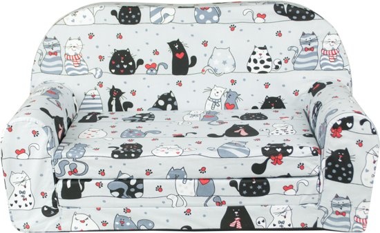 Kinder Slaapbank en logeerbed in één - 85cm x 60cm - Grijze poezen