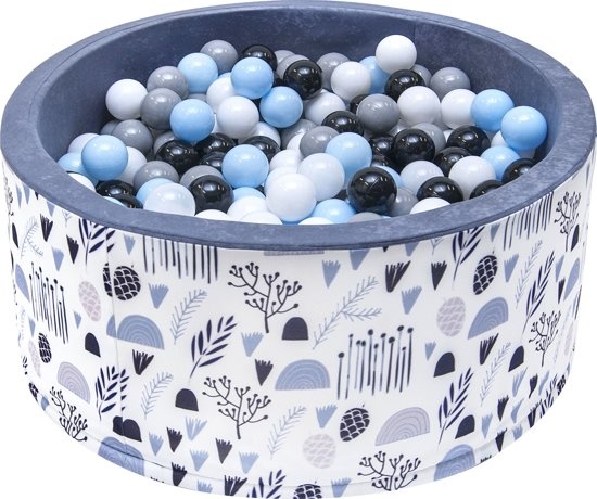 Ballenbak - stevige ballenbad -90 x 40 cm - 200 ballen Ø 7 cm - blauw, wit, grijs en zwart