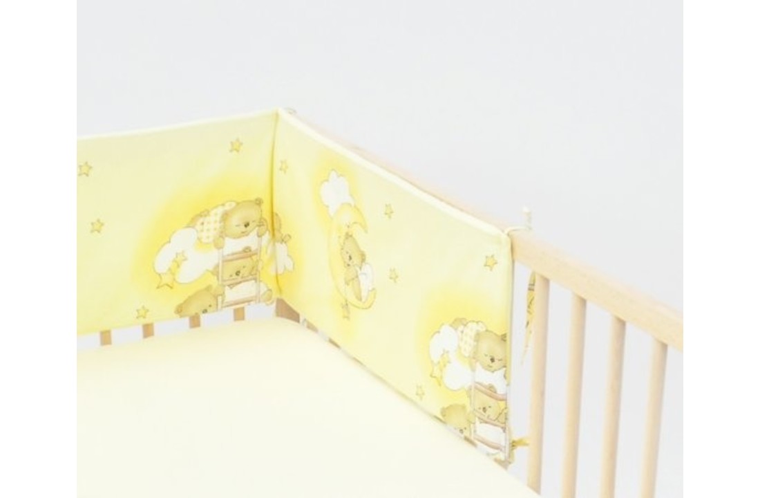 Bedbumper met hemel - 100% katoen - 30cm x 210cm - Geel beertjes