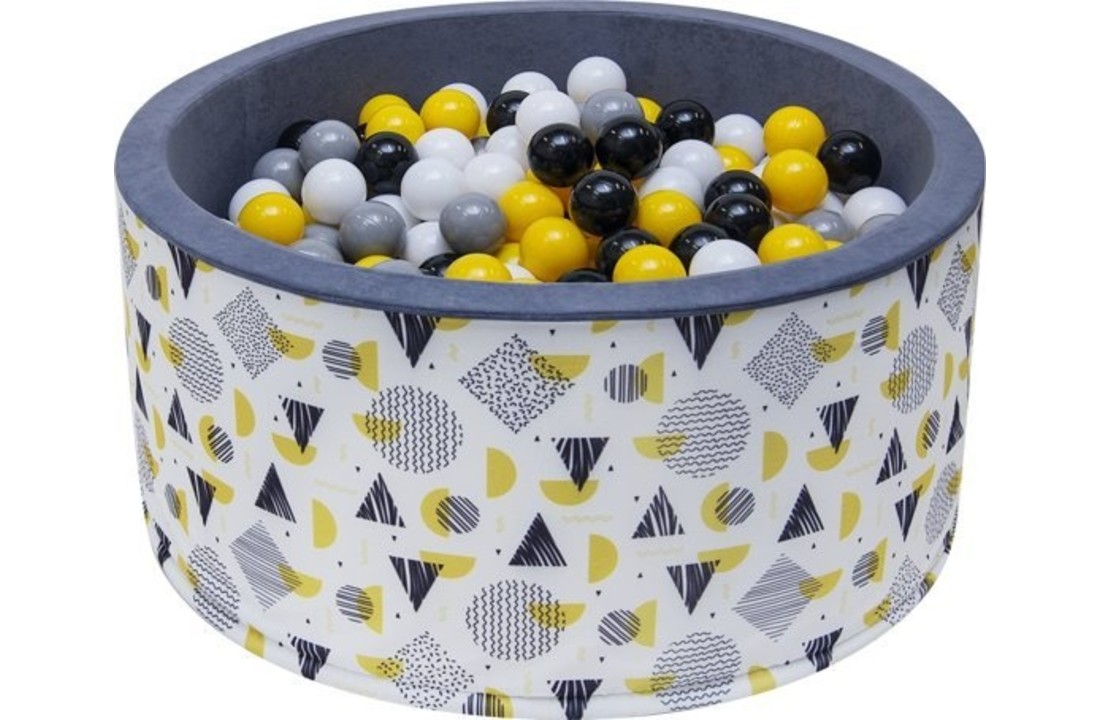 Ballenbak - stevige ballenbad -90 x 40 cm -400 ballen Ø 7 cm - geel, wit, grijs en zwart