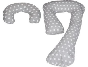 Voedingskussen - Zwangerschapskussen - set - 100% katoen - 235 cm - grijs met witte stipjespatroon