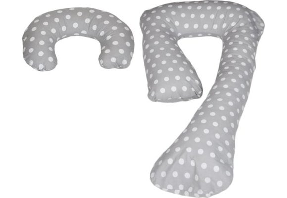 Voedingskussen - Zwangerschapskussen - set - 100% katoen - 235 cm - grijs met witte stipjespatroon