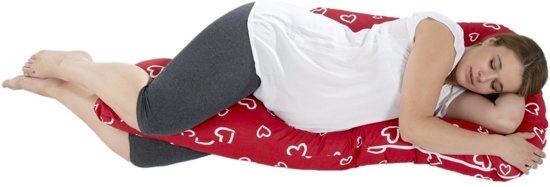 Zwangerschapskussen 100% katoen 235 cm rood met witte hartjespatroon