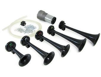 Fanfare hoorn pneumatisch 12 volt zwart met compressor - La Cucaracha melodie