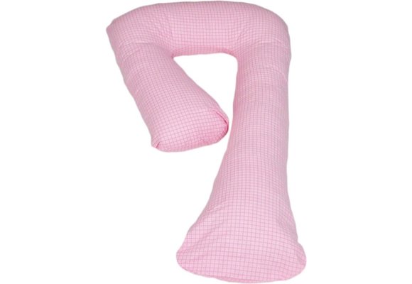 Zwangerschapskussen 100% katoen 235 cm roze met roze ruitjespatroon
