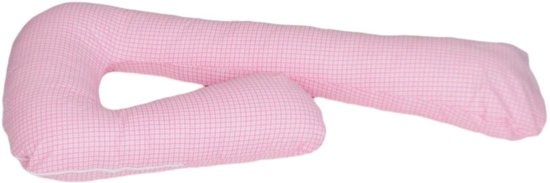 Zwangerschapskussen 100% katoen 235 cm roze met roze ruitjespatroon