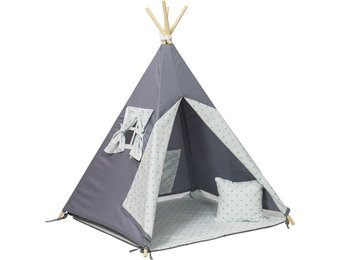 Wigwam tipi teepee tent - speeltent - 4 delig - 100% katoen - turquoise sterren
