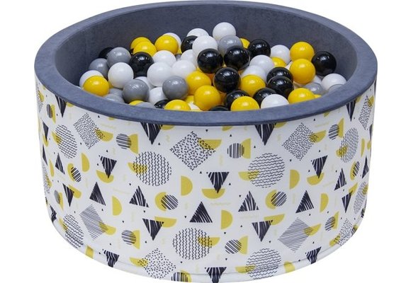 Ballenbak - stevige ballenbad -90 x 40 cm - 200 ballen Ø 7 cm - geel, wit, grijs en zwart