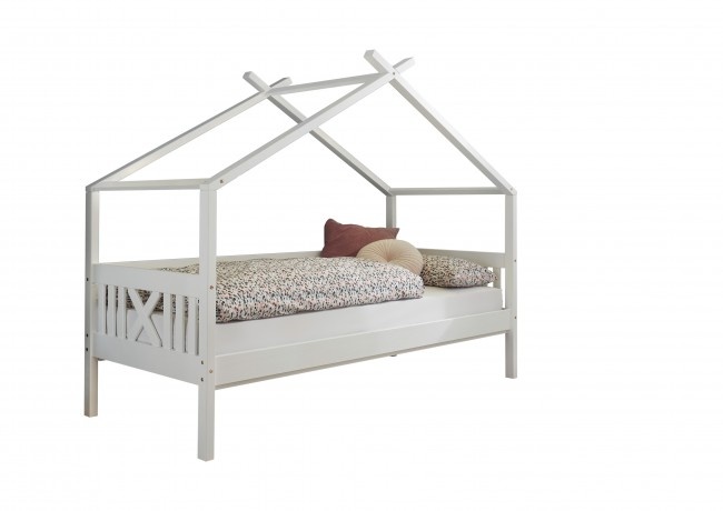 Huisbed kinderbed 90x200 cm grenenhout wit met lattenbodem