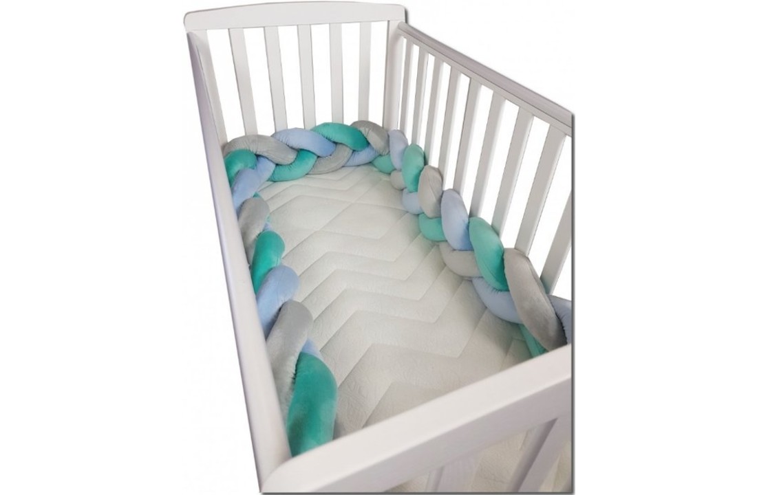 Bedbumper bedomrander - 280 cm lang - Gevlochten - Blauw Groen