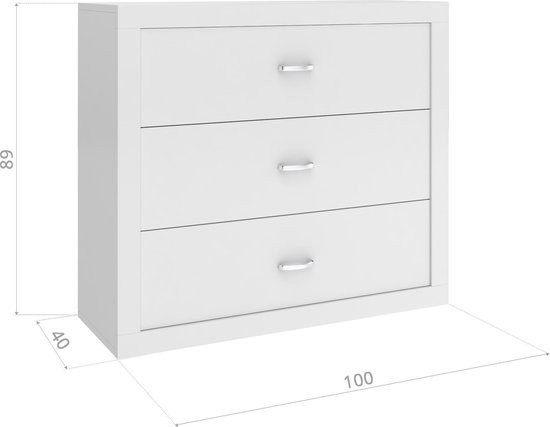 Kinder dressoir -100x89x40 cm - wit - 3 laden