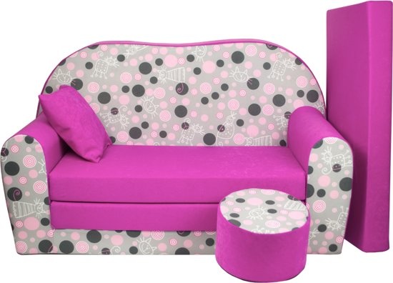 Kinder slaapbank set - logeermatras - sofa - 170 x 100 x 8 - slaapbank - roze - poesjes
