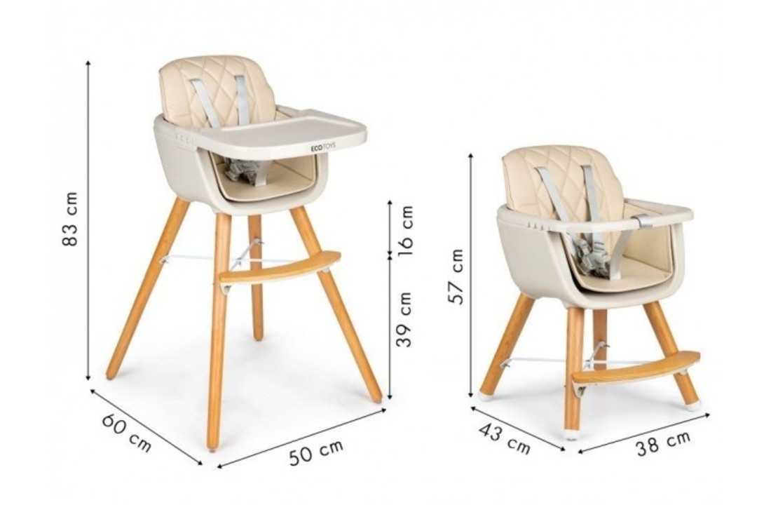 Babystoel in hoogte verstelbaar - beige - afneembaar blad