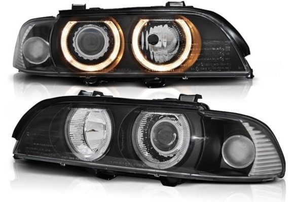 Koplampen dual halo rims BMW E39 09 95-06 03 ANGEL EYES H7/H7 ZWART