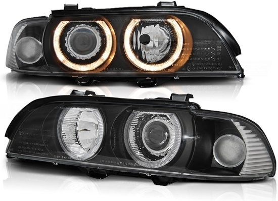 Koplampen dual halo rims BMW E39 09 95-06 03 ANGEL EYES H7/H7 ZWART
