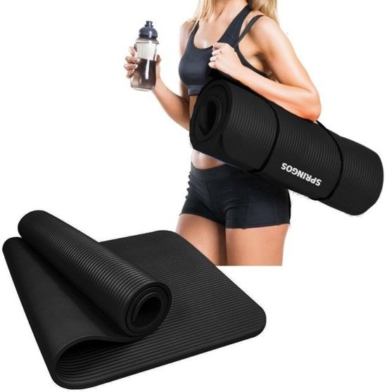 Fitness mat - Zwart - 180cm x 60cm x 1cm