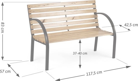 Parkbank met rugleuning 117,5 x 83 x 57 cm klassiek - gepoedercoat