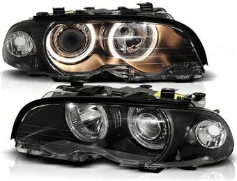 Koplampen dual halo rims BMW E46 04 99-08 01 COUPE CABRIO ANGEL EYES ZWART