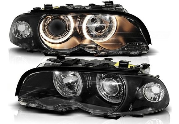 Koplampen dual halo rims geschikt voor BMW E46 04 99-08 01 COUPE CABRIO ANGEL EYES ZWART