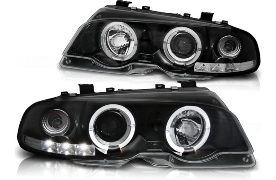 Koplampen dual halo rims geschikt voor BMW E46 04 99-03 03 COUPE ANGEL EYES ZWART