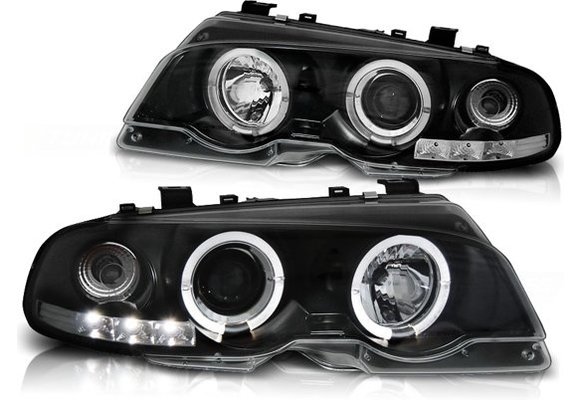 Koplampen dual halo rims geschikt voor BMW E46 04 99-03 03 COUPE ANGEL EYES ZWART