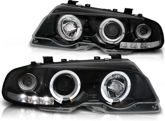 Koplampen dual halo rims BMW E46 04 99-03 03 COUPE ANGEL EYES ZWART