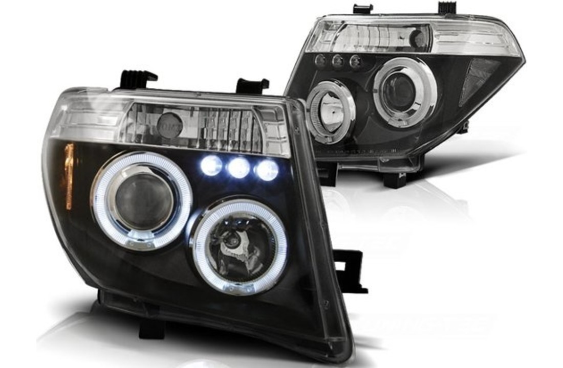 Koplampen dual halo rims geschikt voor NISSAN NAVARA D40/PATHFINDER 05-10 ANGEL EYES ZWART