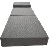 Luxe logeermatras met hoofdkussen- grijs - camping matras - zitbank - opvouwbaar - 200x70x15 cm