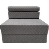 Luxe logeermatras met hoofdkussen- grijs - camping matras - zitbank - opvouwbaar - 200x70x15 cm