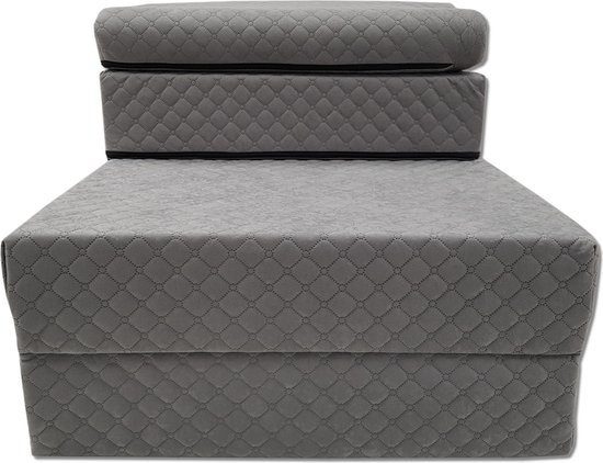 Luxe logeermatras met hoofdkussen- grijs - camping matras - zitbank - opvouwbaar - 200x70x15 cm