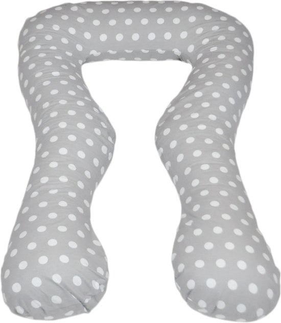 Voedingskussen zwangerschapskussen 300 cm - grijs met witte stippen