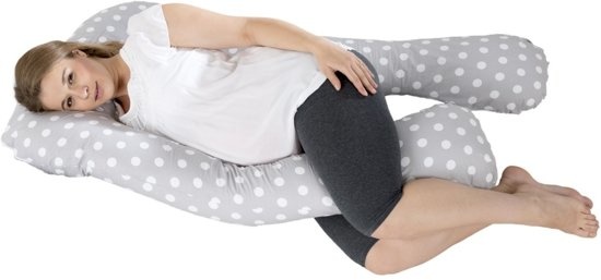 Voedingskussen zwangerschapskussen 300 cm - grijs met witte stippen
