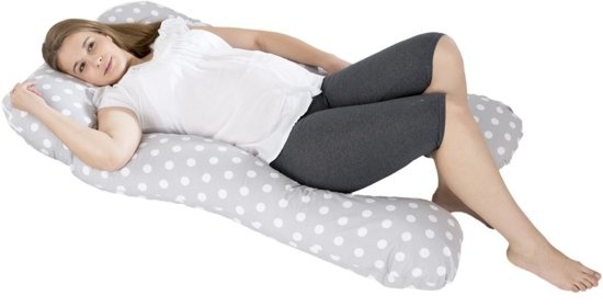 Voedingskussen zwangerschapskussen 300 cm - grijs met witte stippen