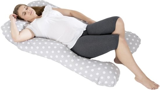 Voedingskussen zwangerschapskussen 300 cm - grijs met witte stippen