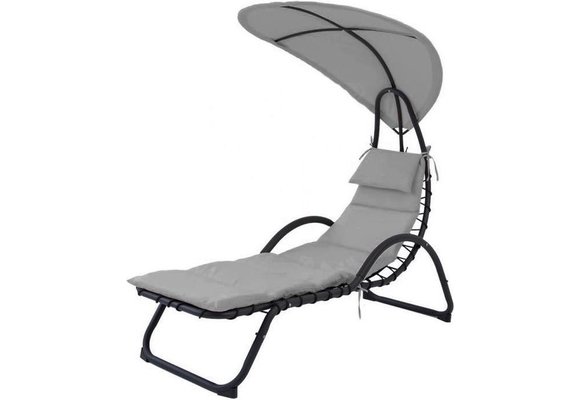 Relax Tuinstoel grijs met parasol 189x73 cm