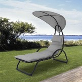 Relax Tuinstoel grijs met parasol 189x73 cm