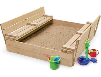 Zandbak met deksel & zitje - opvouwbare deksel - 120 x 120 cm