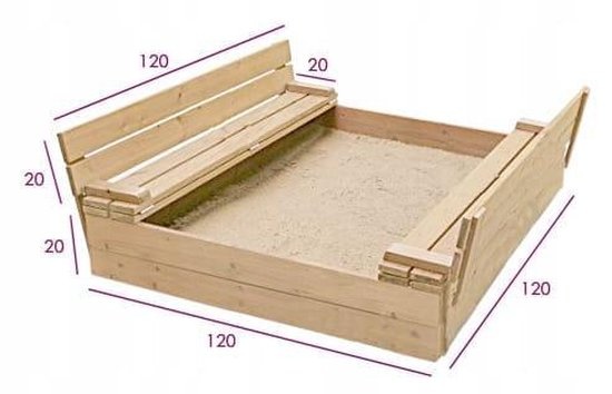Zandbak met deksel & zitje - opvouwbare deksel - 120 x 120 cm