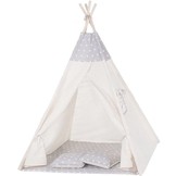 Tipitent kind Wigwam - beige met grijs - 100% katoen - 160x120x100 cm - inclusief 2 kussenhoezen