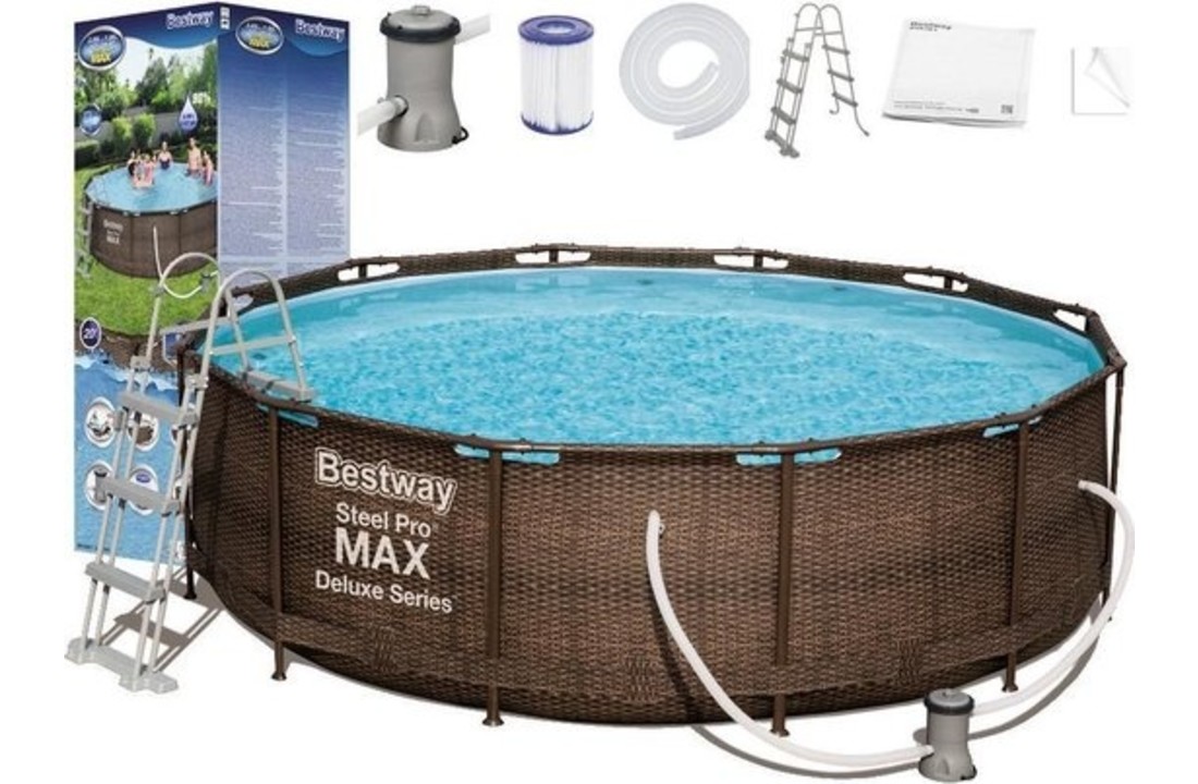 Bestway Steel Pro Max 549x122 cm - veel accessoires - Rattan look buitenkant