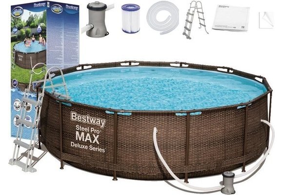 Bestway Steel Pro Max 549x122 cm - veel accessoires - Rattan look buitenkant