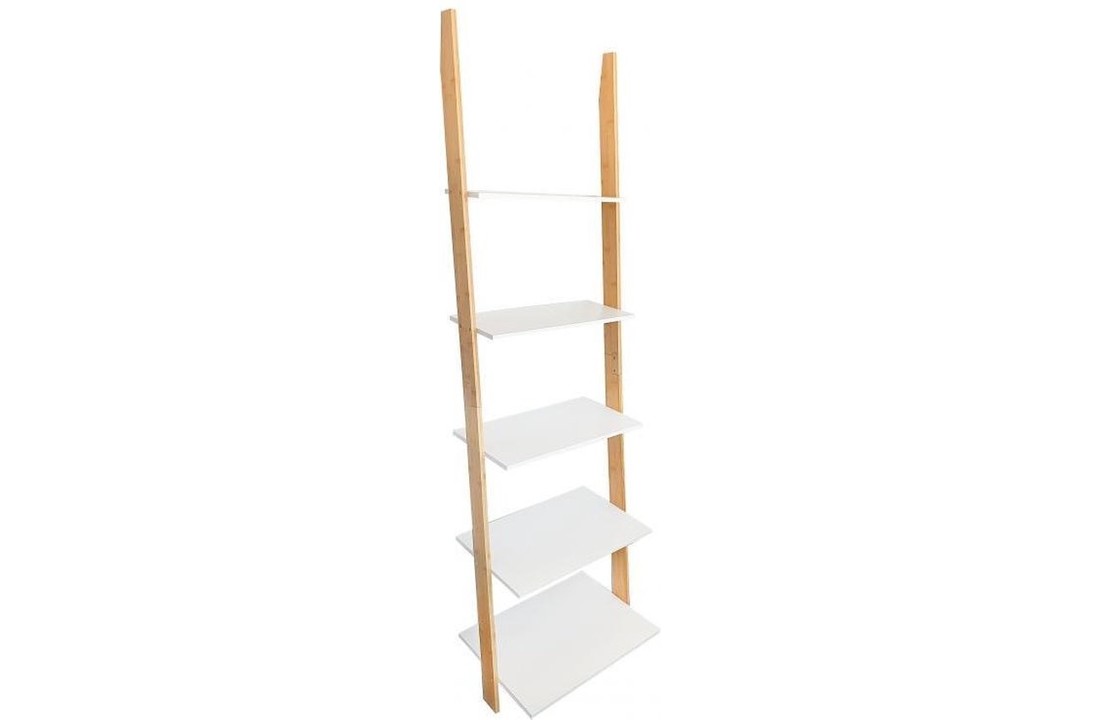 semester Schaar Slechte factor Ladder kast 5 schappen wit & bamboe - Vikingchoice.nl