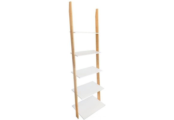 Ladder kast - 5 schappen - wit & bamboe