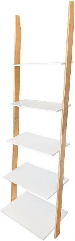 Ladder kast - 5 schappen - wit & bamboe