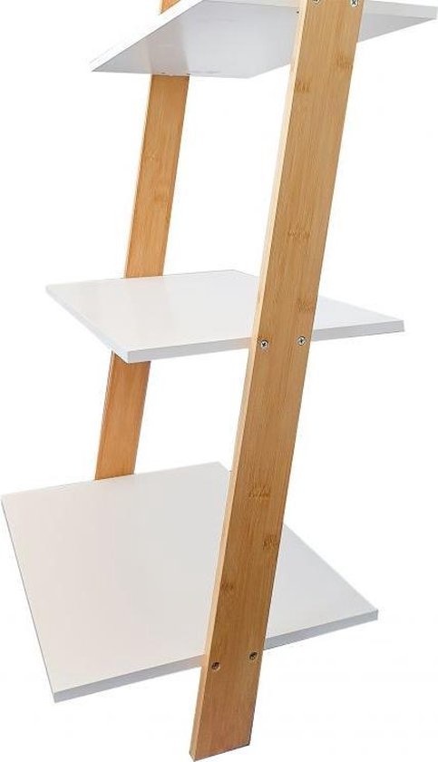 Ladder kast - 5 schappen - wit & bamboe