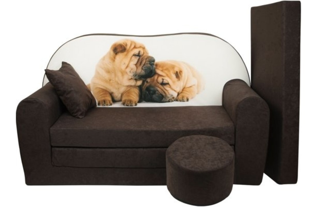 Kinder slaapbank set - logeermatras - sofa - 170 x 100 x 8 - slaapbank - bruin - puppies