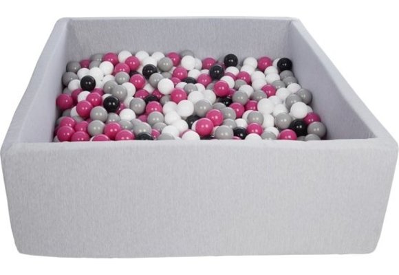 Ballenbak - stevige ballenbad - 120x120 cm - 600 ballen Ø 7 cm - wit, roze, grijs, zwart.
