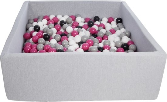 Ballenbak - stevige ballenbad - 120x120 cm - 600 ballen Ø 7 cm - wit, roze, grijs, zwart.
