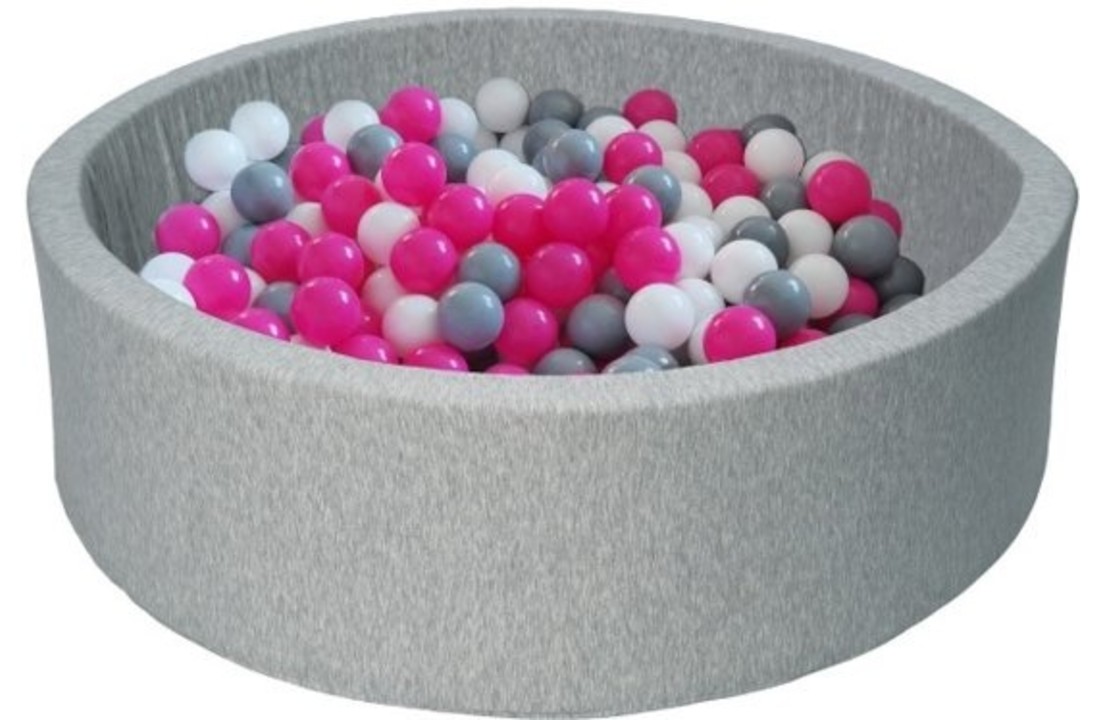 Ballenbak - stevige ballenbad - 90 x 30 cm - 300 ballen Ø 7 cm - wit roze grijs
